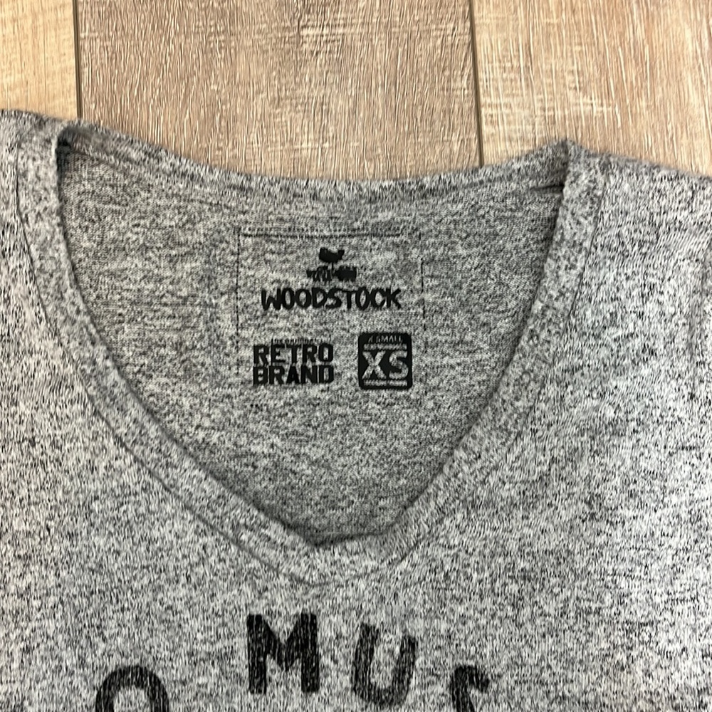 NWT Woodstock Retro Brand Long Sleeve Gray Marled Sweater No Music No Life Sz XS - Picture 6 of 12